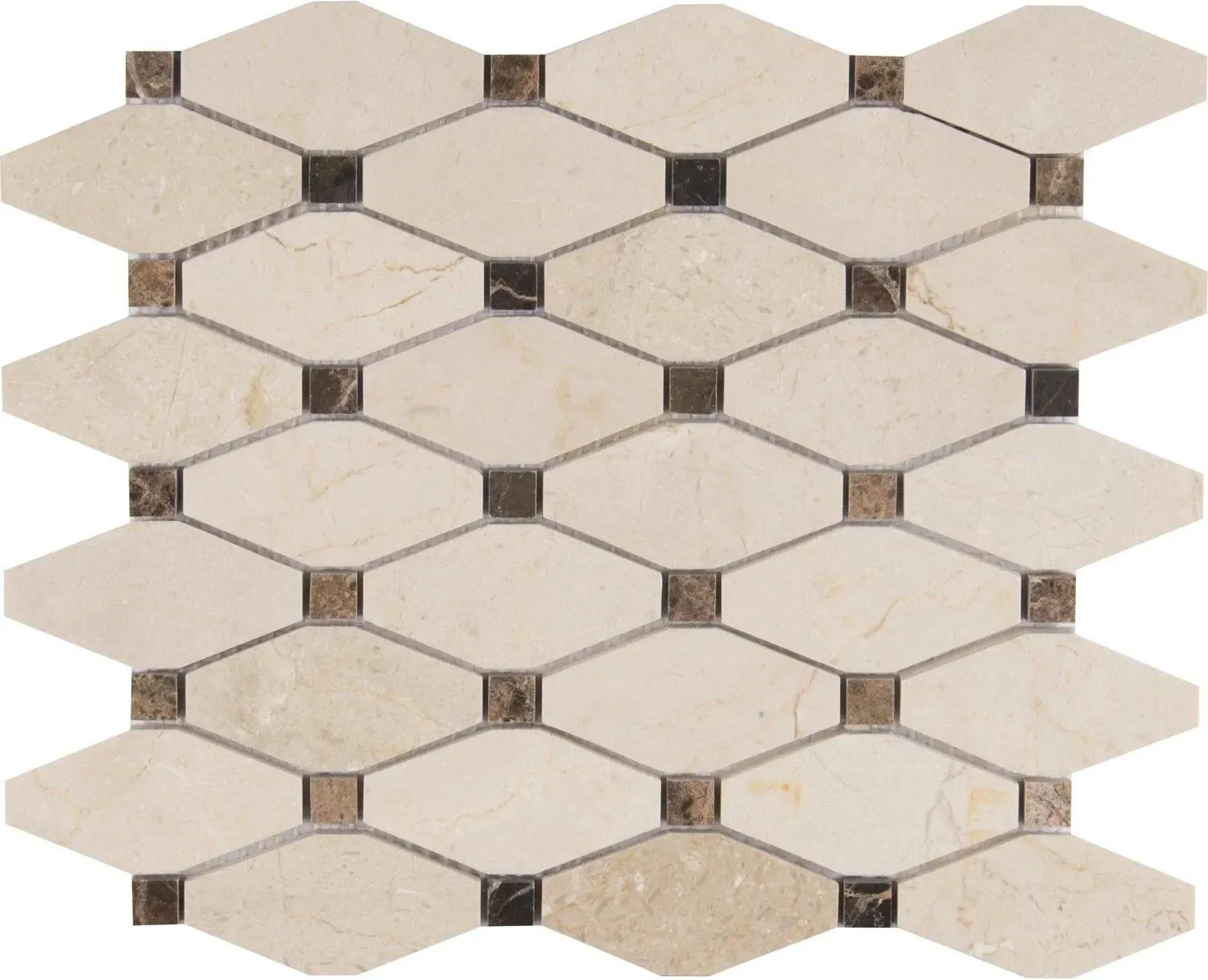 Hexagon Valencia Blend Beige Polished 12" x 13-1/2" SMOT-VALBLND-OCTEL10MM MSI Surfaces Hexagon Mosaic Tiles