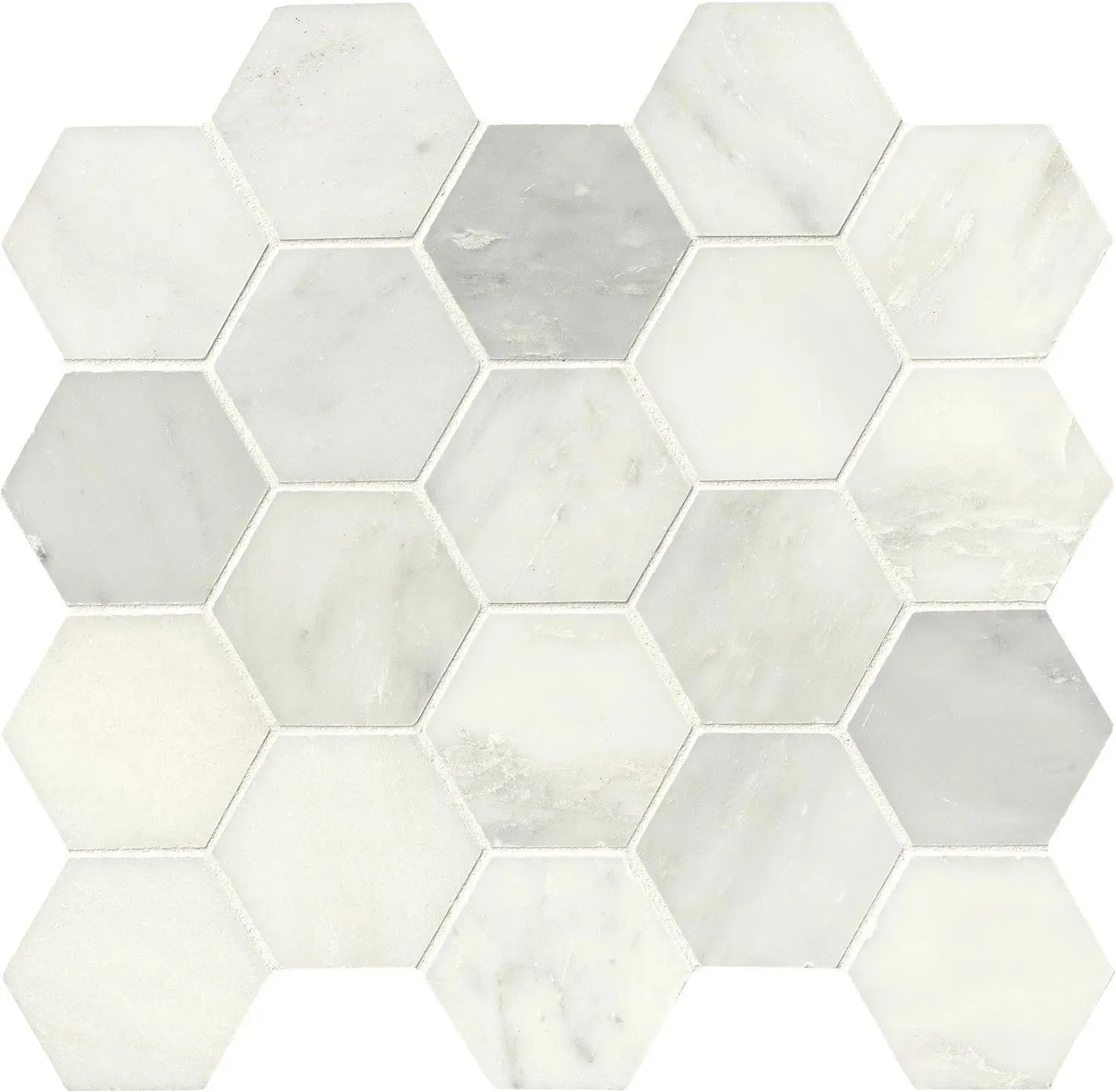 Hexagon Greecian White-Cool Polished 12" x 13" SMOT-GRE-3HEXP MSI Surfaces Hexagon Mosaic Tiles