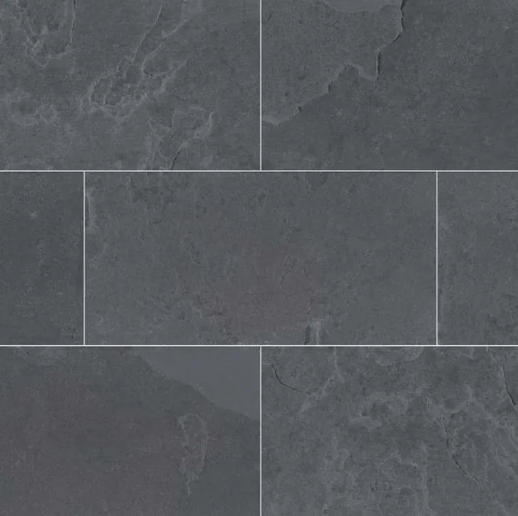 Montauk Black Gauged 12" x 24" (SMONBLK1224G) Slate Look Floor Tiles