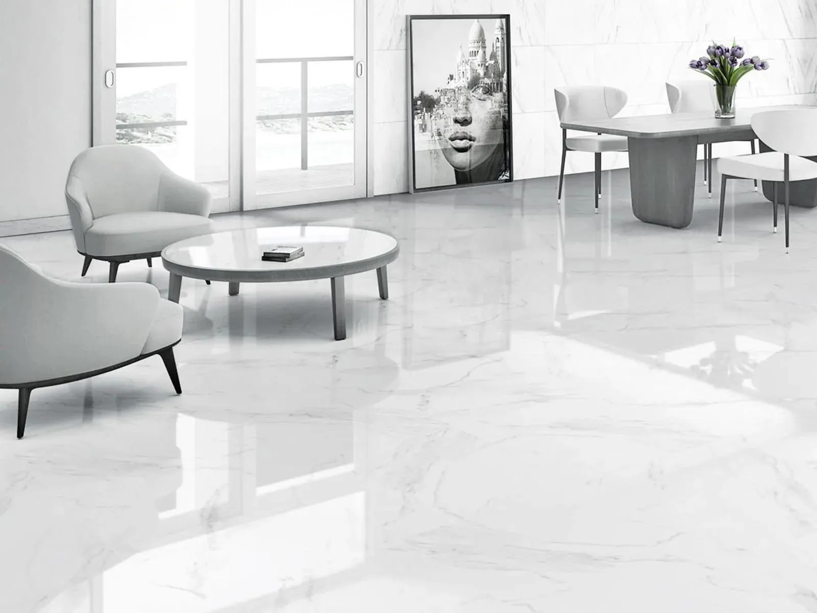 Naos Blanco Brillo 24" x 24" (NAOSP) Marble Look Floor Tiles