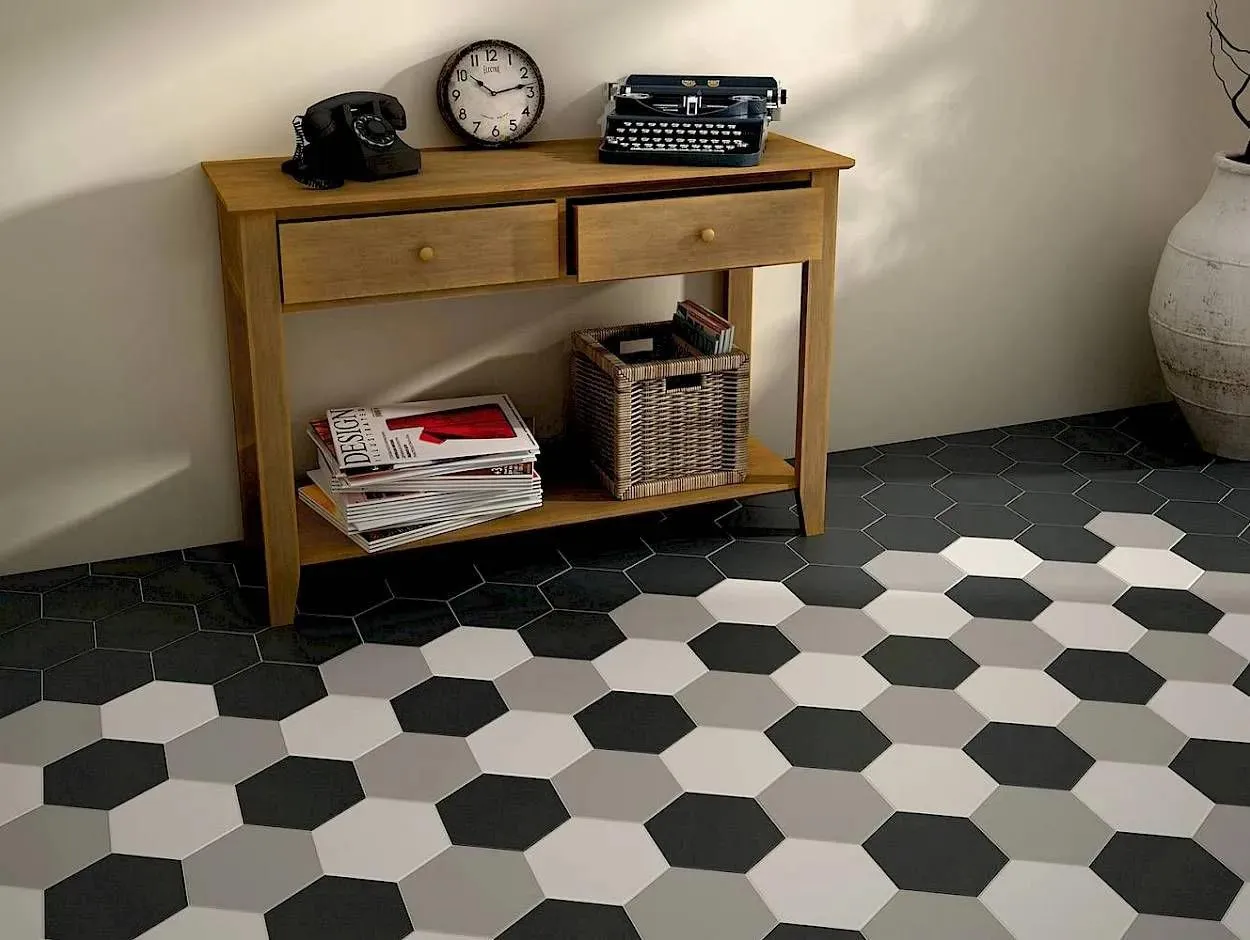Hexatile Matte Nero 7" x 8" (7.69 sqft/box) (HE20338NN) Uniform Color Look Floor Tiles