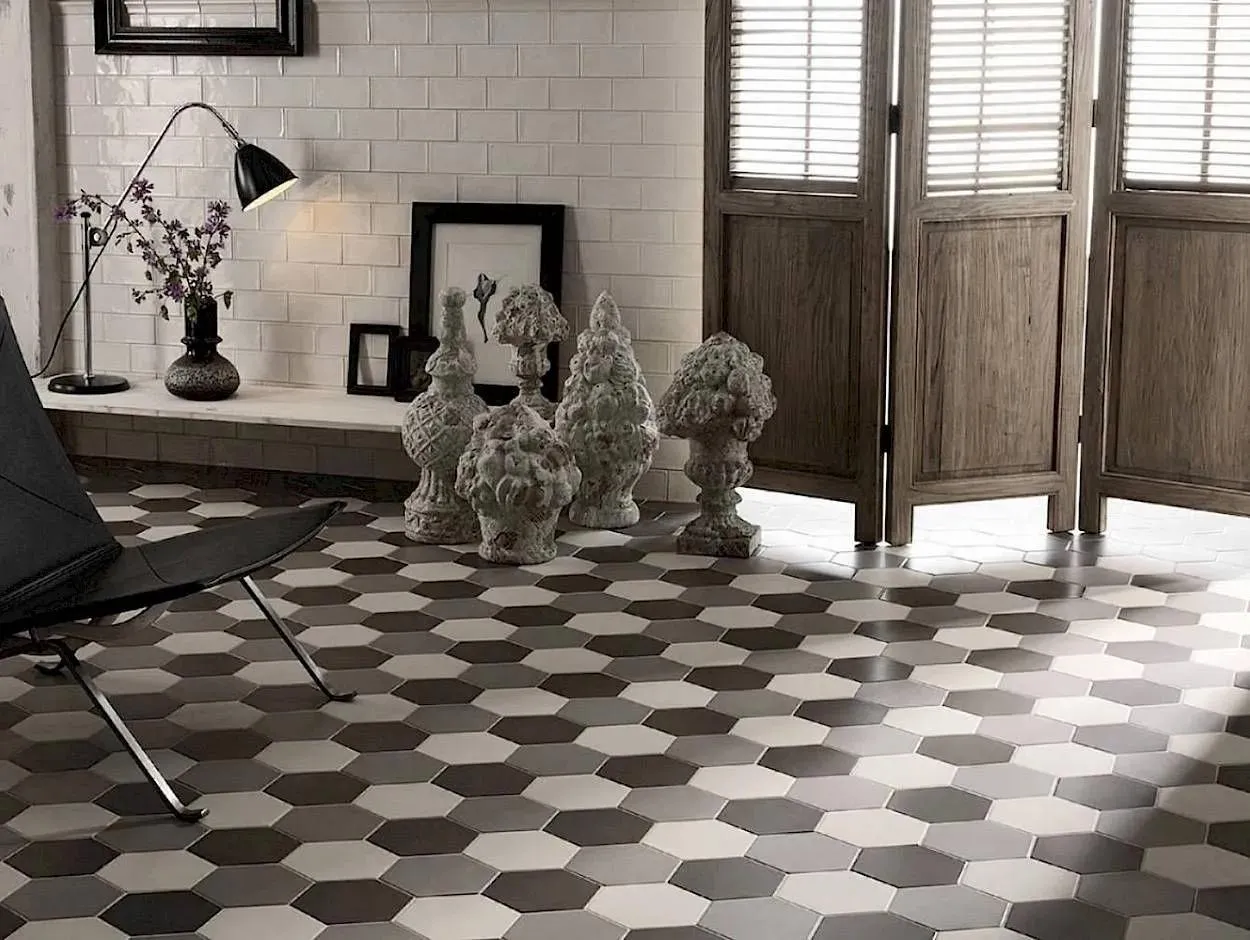 Hexatile Matte Nero 7" x 8" (7.69 sqft/box) (HE20338NN) Uniform Color Look Floor Tiles