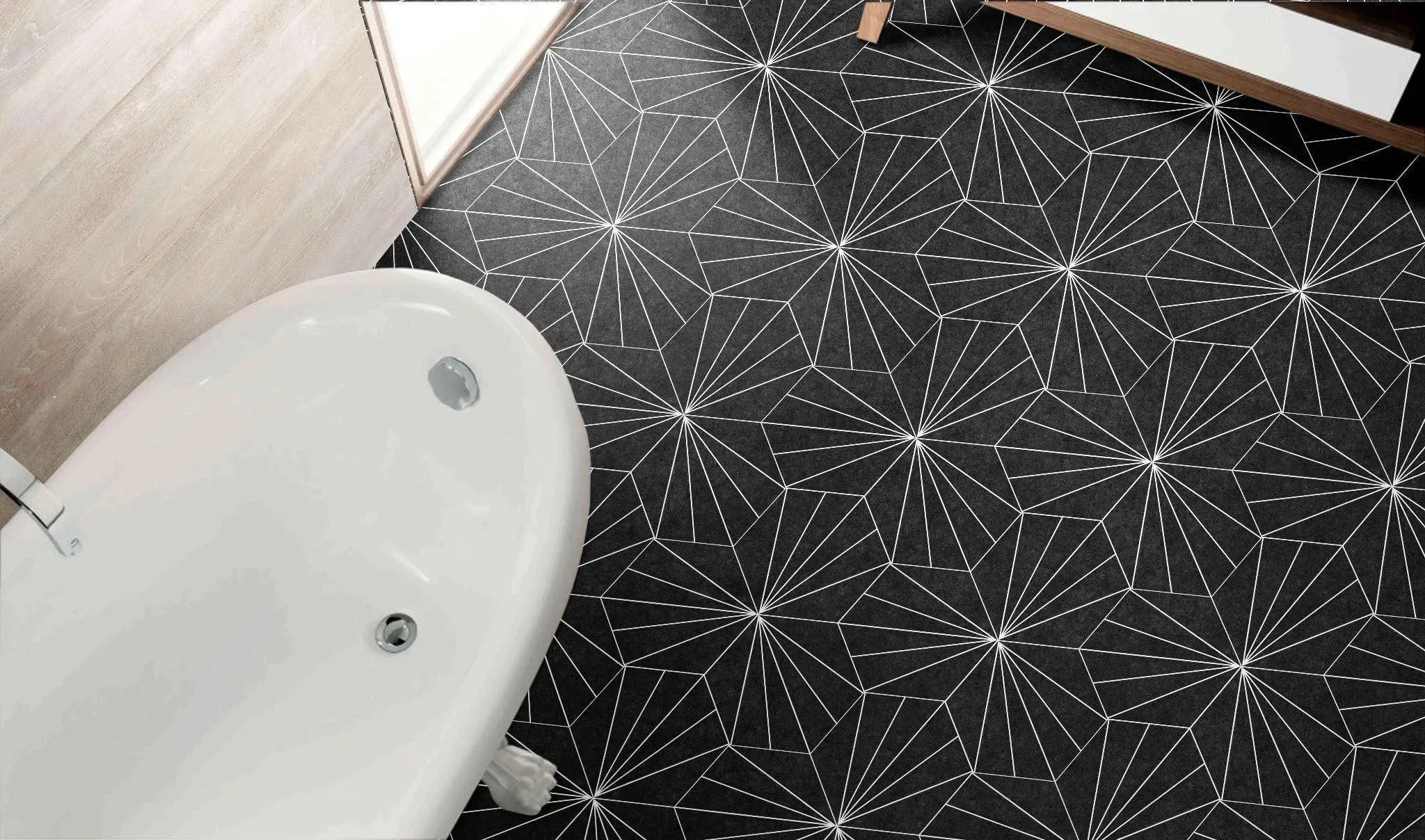 Aster Nero Natural 9" x 10" (ASTNEGHEX0910N) Traditional Look Floor Tiles