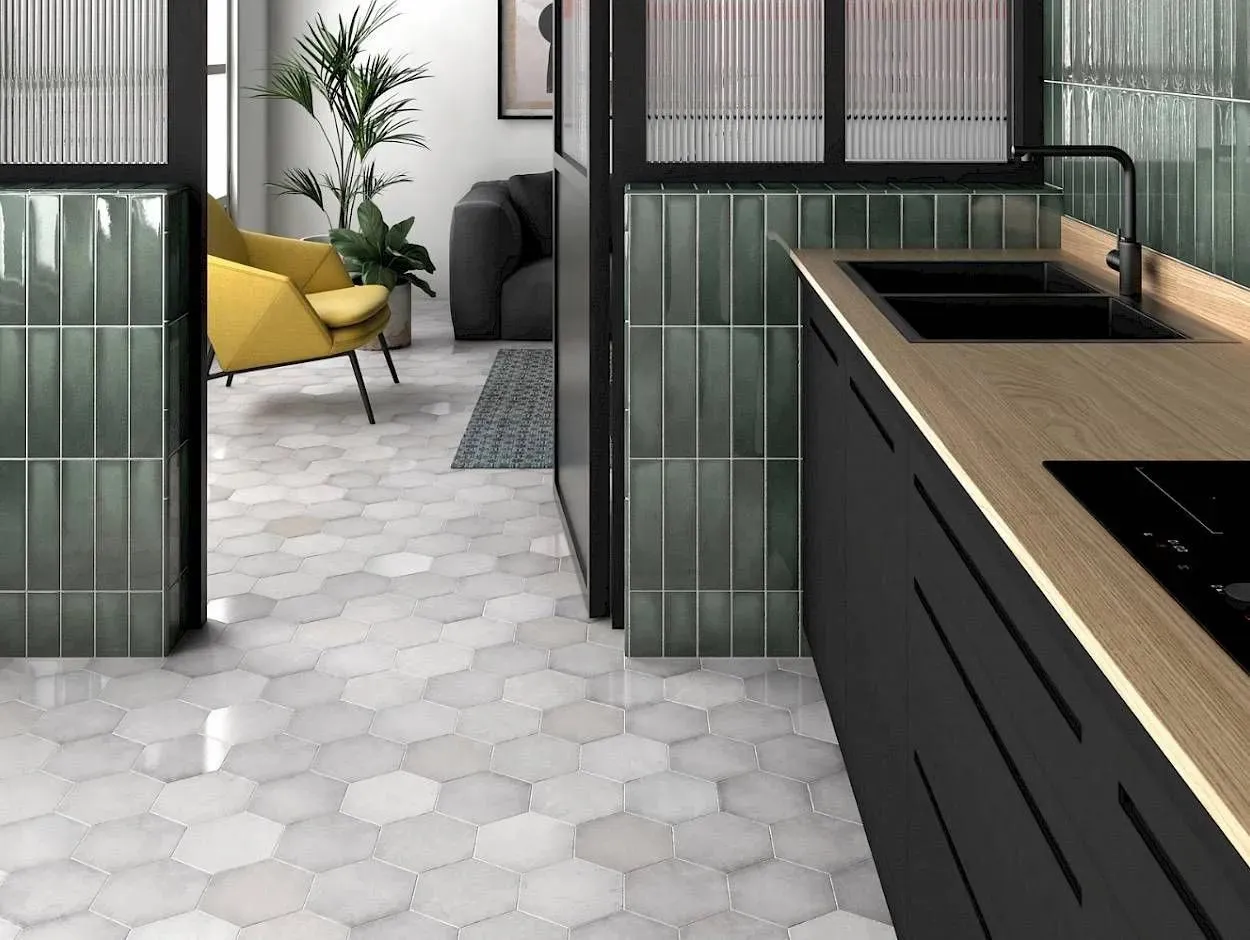 Heritage Snow Mixed 7" x 8" (HER24950) Concrete Look Floor Tiles