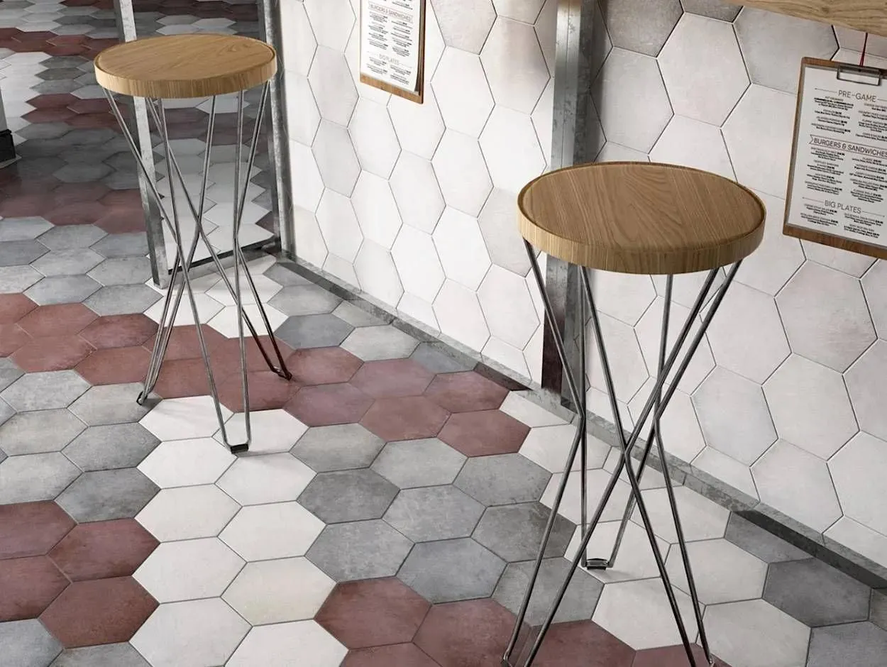 Heritage Snow Mixed 7" x 8" (HER24950) Concrete Look Floor Tiles