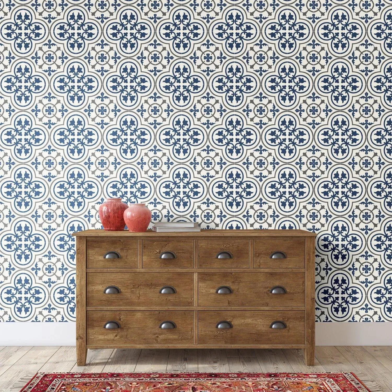 Kenzzi Zanzibar Blue Matte 8" x 8" (NZAN8X8) Geometric Look Floor Tiles