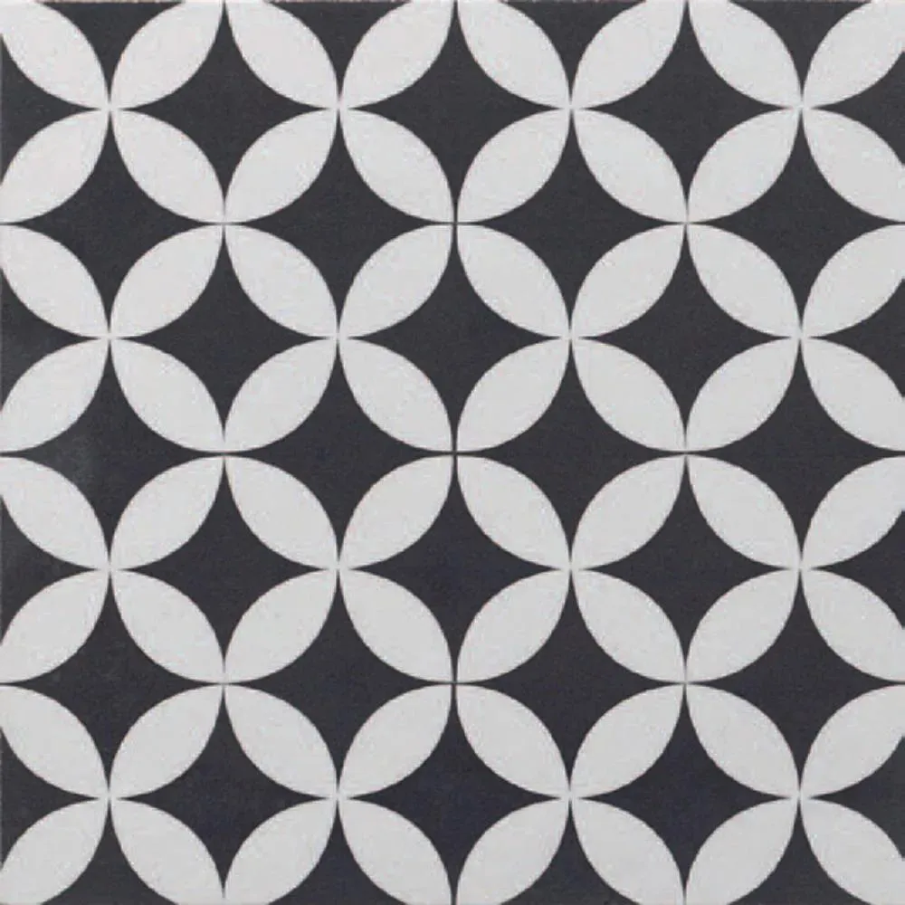 Ciment Corolle Blanc Noir Natural 8" x 8" (CIMCOR0808N) Traditional Look Floor Tiles