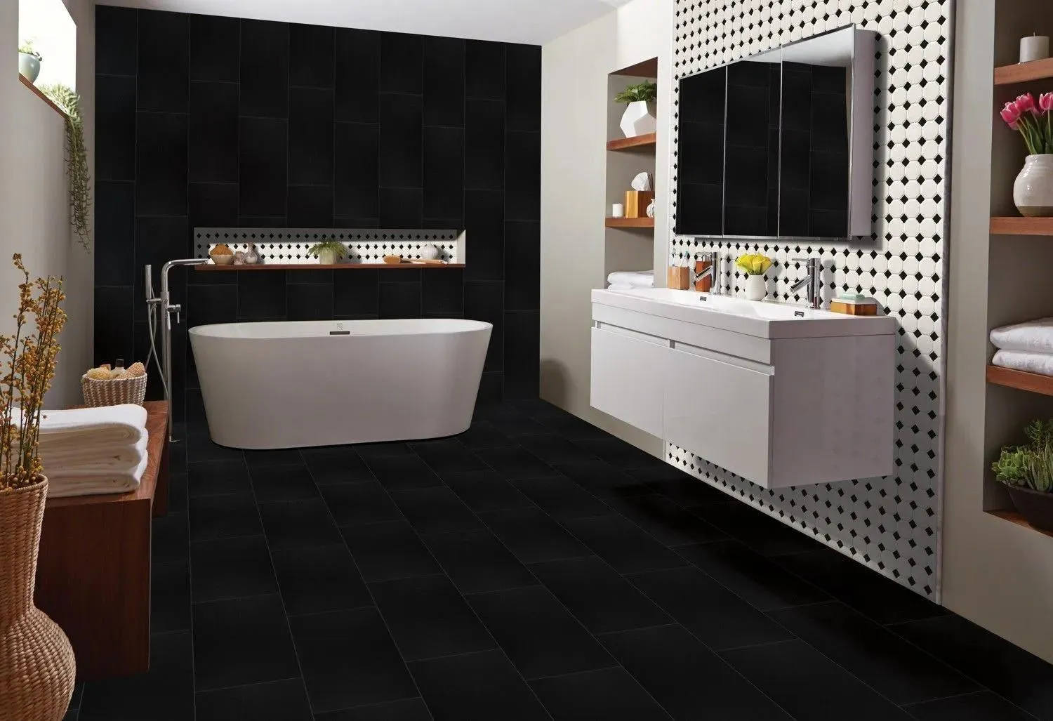 Domino Black Matte 12" x 24" (NBLA1224-N) Uniform Color Look Floor Tiles