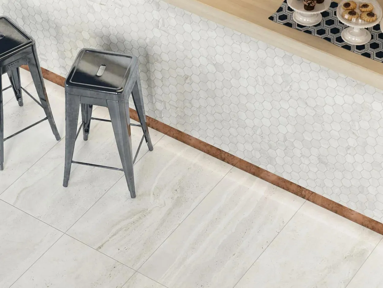 Reverso White Natural 12" x 24" (RV360R) Marble Look Floor Tiles