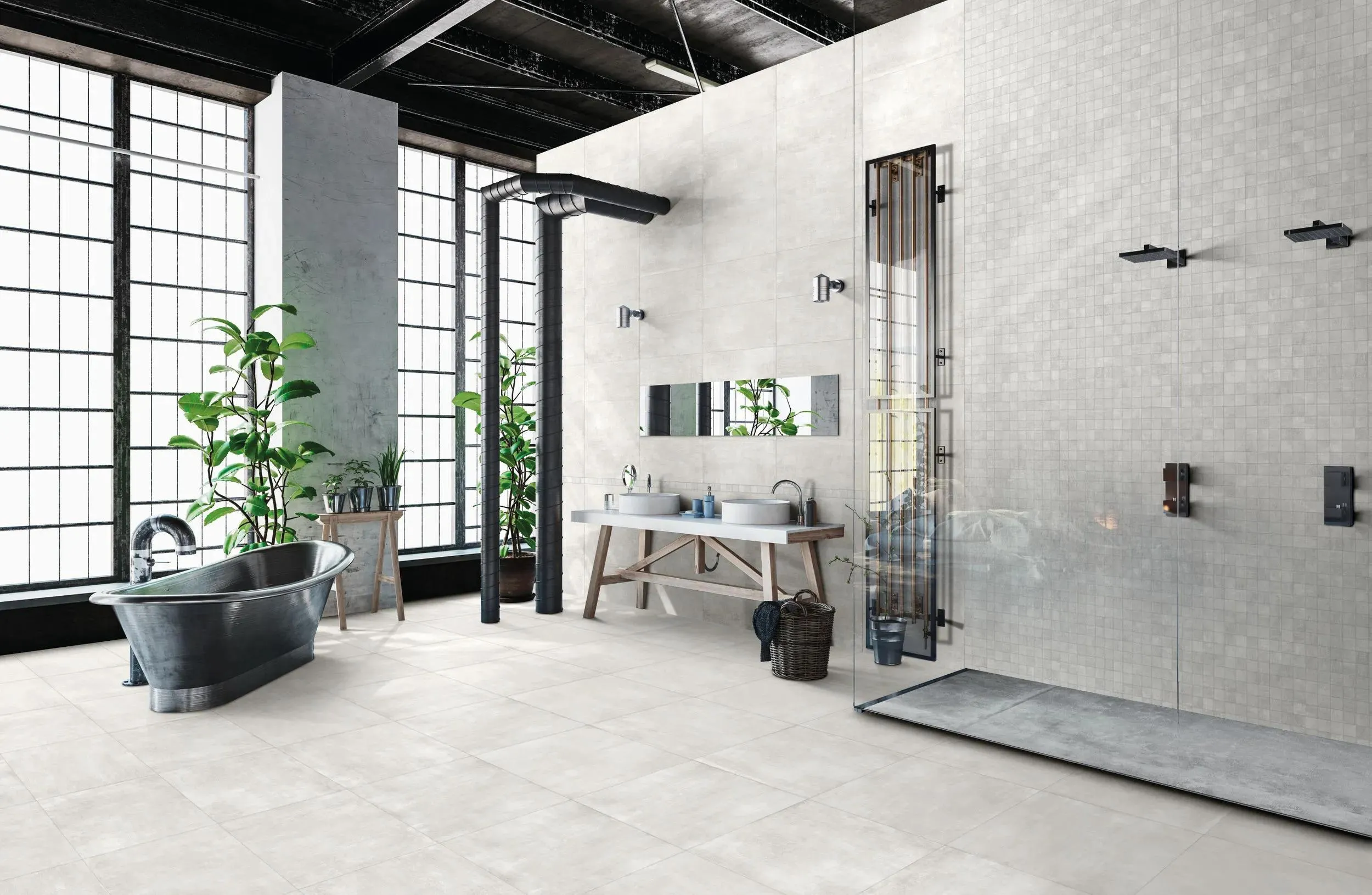 Industrial White Natural 32" x 32" (INDWHI3232NR) Concrete Look Floor Tiles