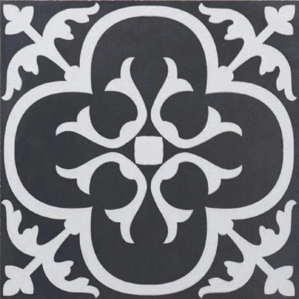 Ciment Flora Blanc Noir Natural 8" x 8" (CIMFLO0808N) Traditional Look Floor Tiles