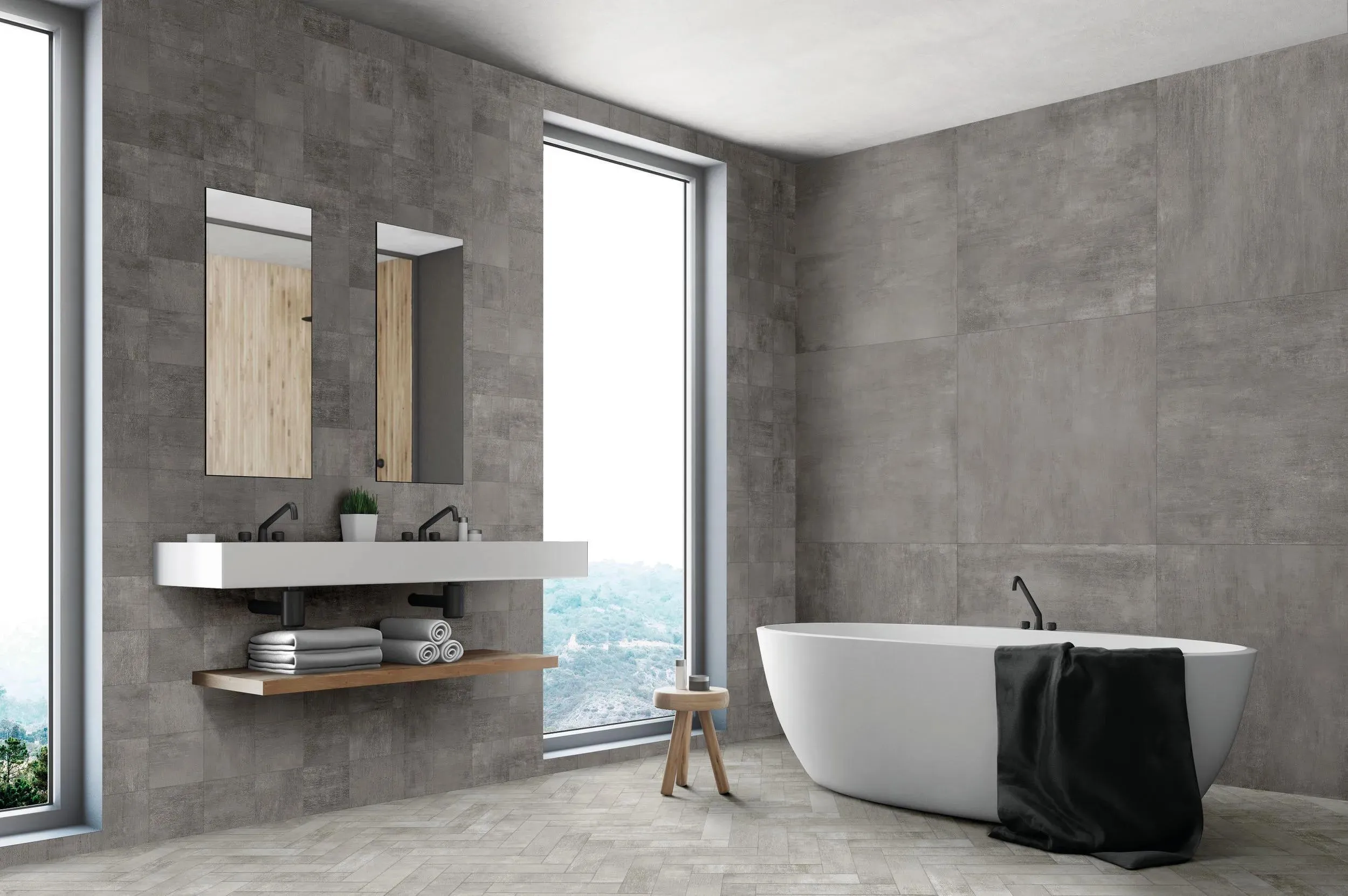 Industrial Black Natural 32" x 32" (INDBLA3232NR) Concrete Look Floor Tiles