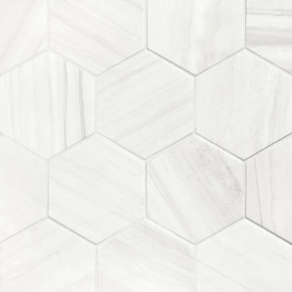 Lithos Hexagon White Matte 4-1/2" x 4" (LIT27971) Marble Look Floor Tiles
