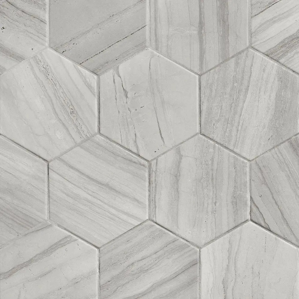 Lithos Hexagon Grey Matte 4-1/2" x 4" (LIT27972) Marble Look Floor Tiles