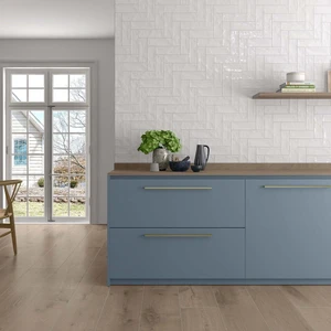 Image 2 of Jubilee White Glossy Herringbone 2-1/2" x 8" (563100028G) Uniform Color Wall Tile sold at Floors & Baths Pro's