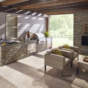 Image 3 of RockMount Rustic Gold Splitface 6" x 24" (LPNLSRUSGLD624) Brick Wall Tile sold at Floors & Baths Pro's