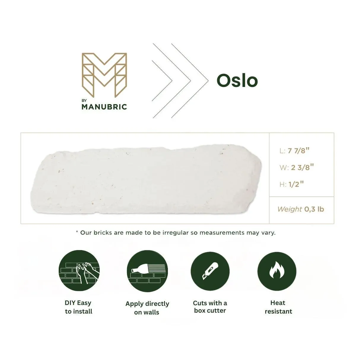 Manubric Faux Brick Oslo 8" x 2.5" (BBO60010 Manubric) Brick Wall Tile