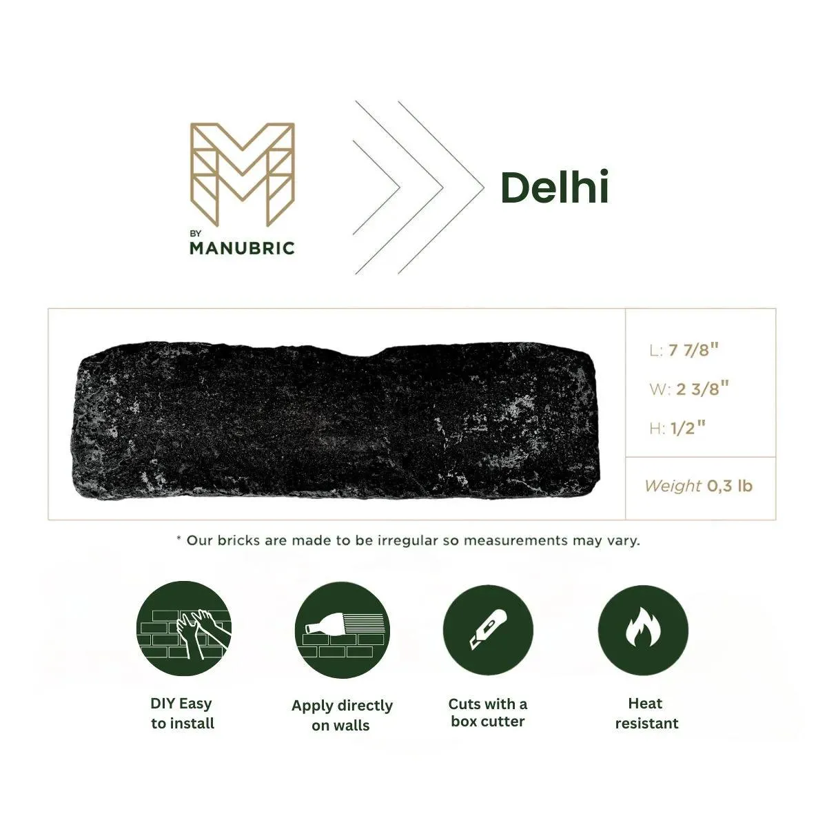Manubric Faux Brick Delhi 8" x 2.5" (BDG60010 Manubric) Brick Wall Tile