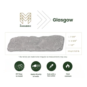 Image 4 of Manubric Faux Brick Glasgow 8" x 2.5" (BGG60010 Manubric) Brick Wall Tile sold at Floors & Baths Pro's
