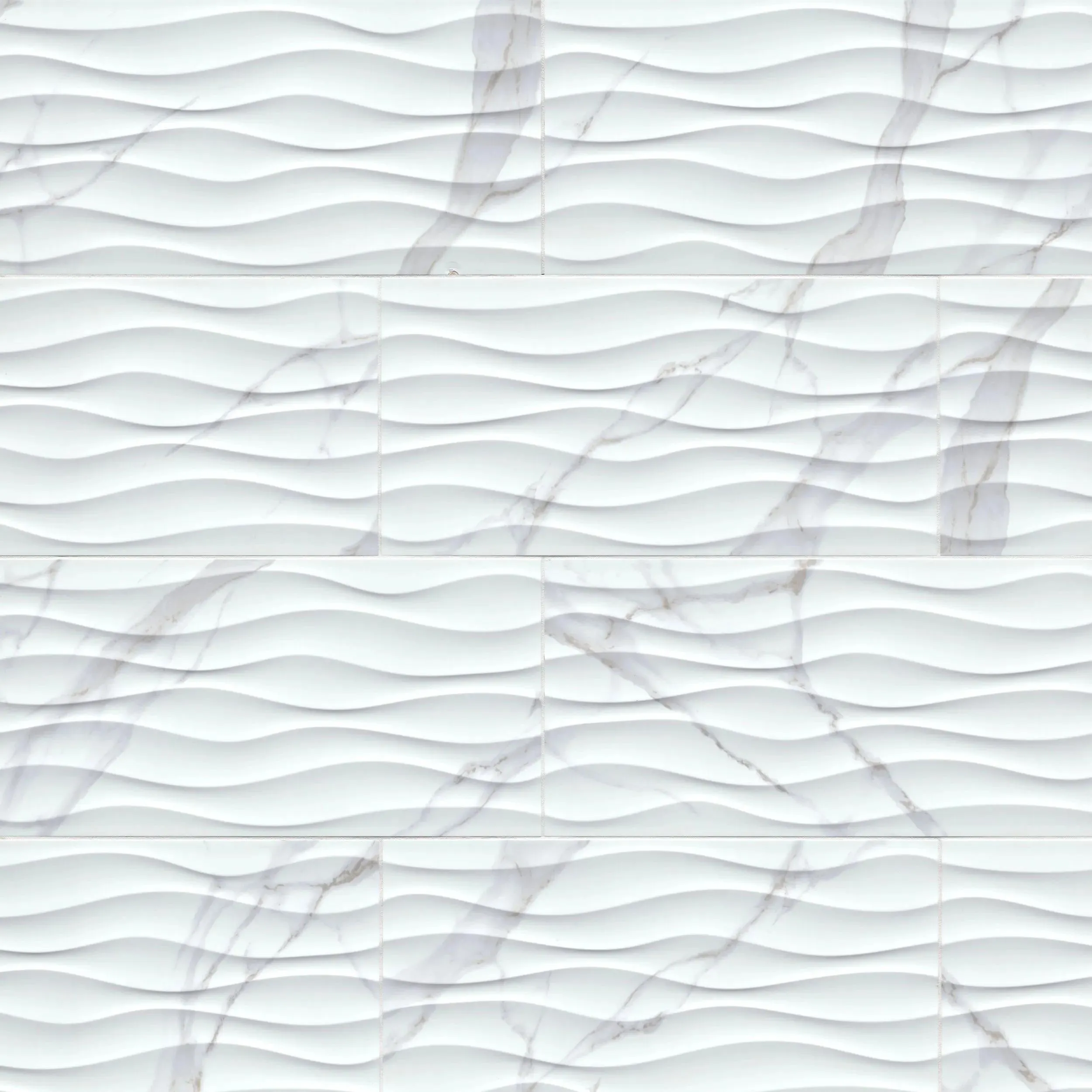 Dymo Statuary Wavy White-Cool Glossy 12" x 24" (NDYMSTAWAVWHI1224G-N) Marble Wall Tile