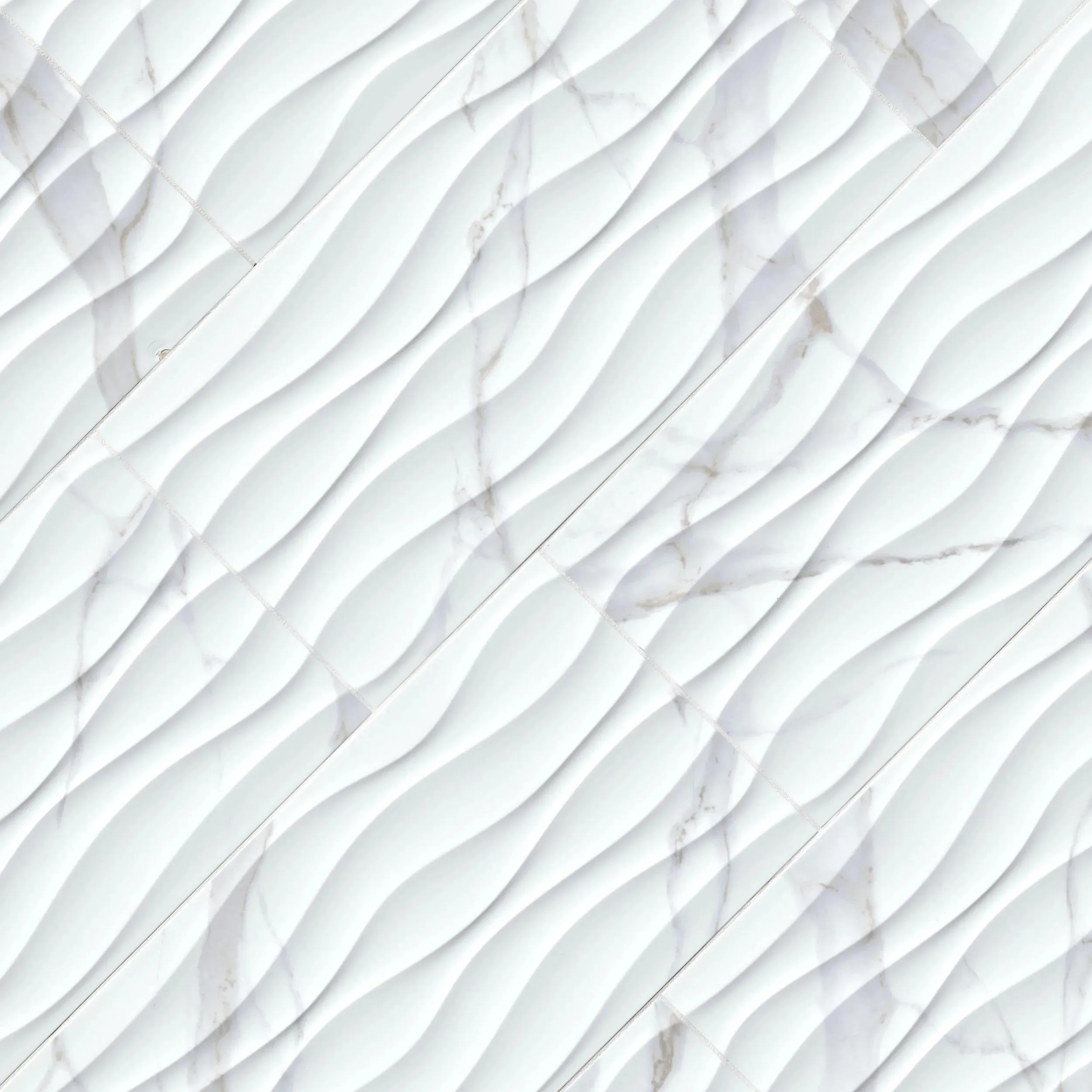 Dymo Statuary Wavy White-Cool Glossy 12" x 24" (NDYMSTAWAVWHI1224G-N) Marble Wall Tile