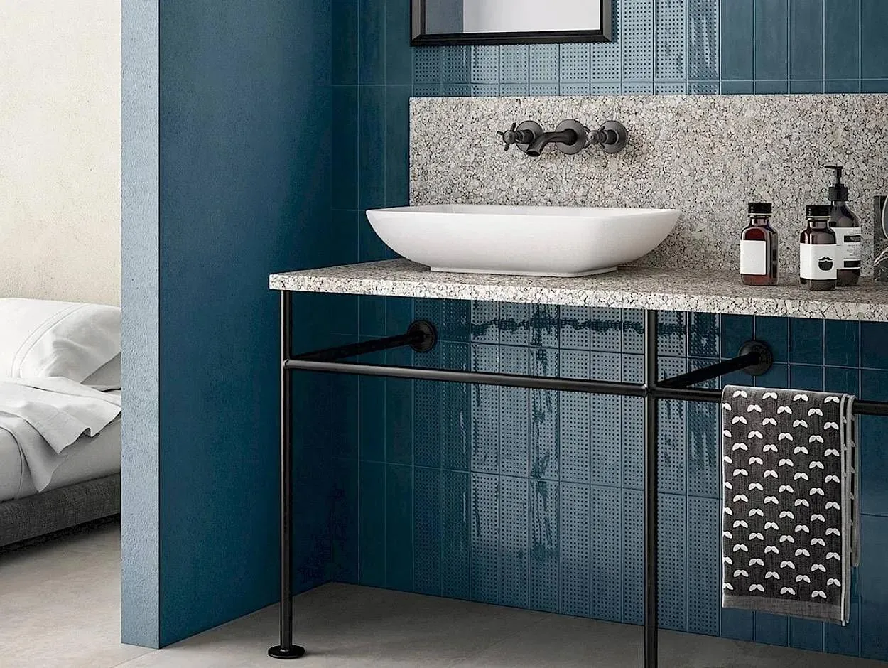 Slash Robin's-egg Blue Glossy Textured 3" x 12" (SLSH173CZ) Subway Wall Tile