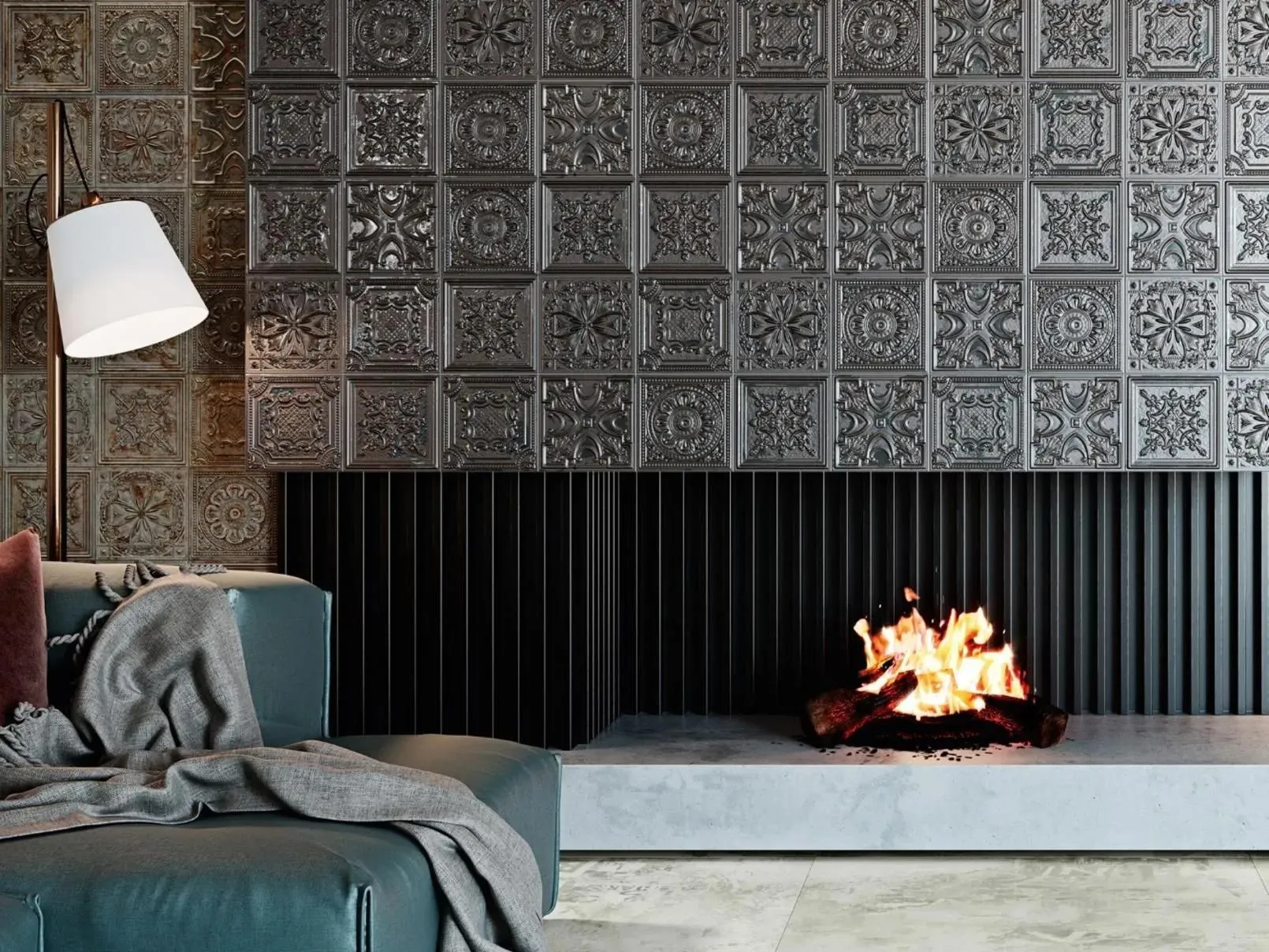 Gatsby Lead Tin Matte 8" x 8" (GALETI) Metal Wall Tile