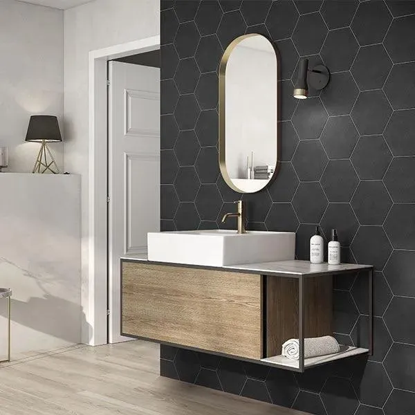 Jubilee Hex Black Matte 8" x 9" (563104089X) Uniform Color Wall Tile