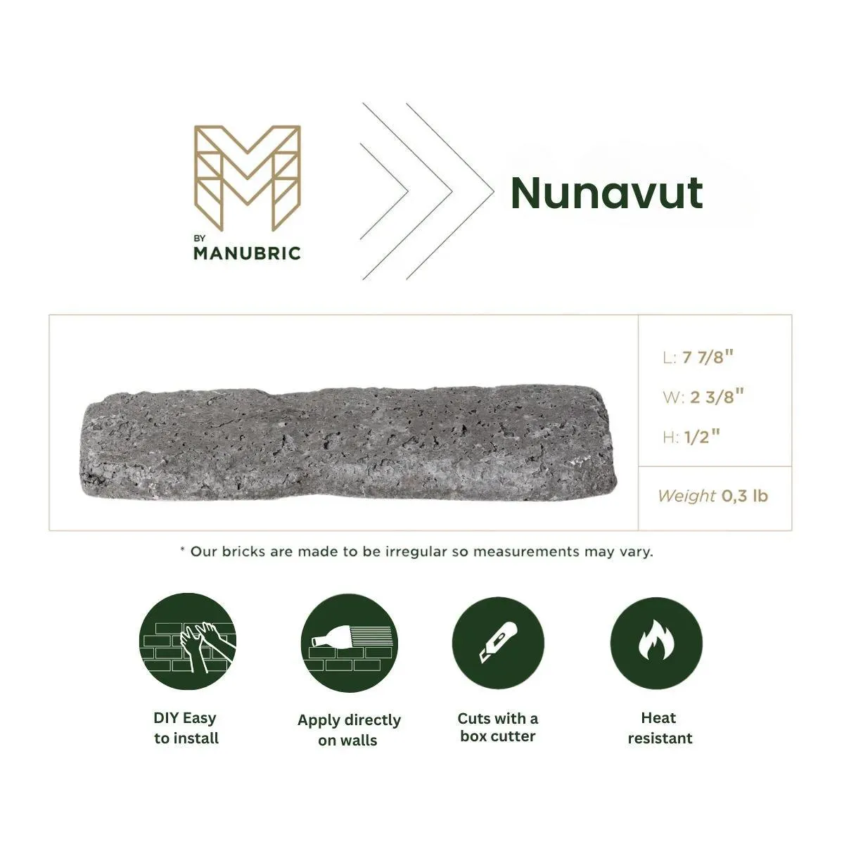 Manubric Faux Brick Nunavut 8" x 2.5" (BGN60010 Manubric) Brick Wall Tile