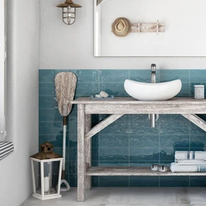 Image 3 of Maiolica Blue Steel Glossy 4" x 10" (MAIW641410) Uniform Color Wall Tile sold at Floors & Baths Pro's