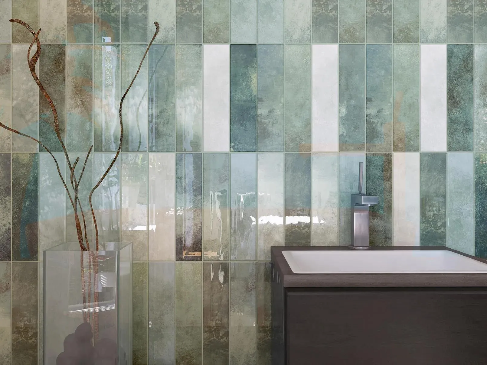 Calm Moss Glossy 2" x 10" (CAMO210) Plain, Textured Wall Tile