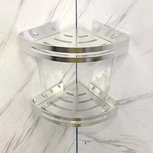  2-Tier Bathroom Corner Shelves with Hooks (Chromed) 