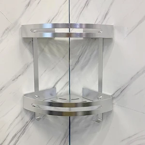 Image 2 of 2-Tier Bathroom Corner Shelves with Hooks (Chromed) sold at Floors & Baths Pro's