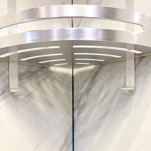 Image 3 of 2-Tier Bathroom Corner Shelves with Hooks (Chromed) sold at Floors & Baths Pro's