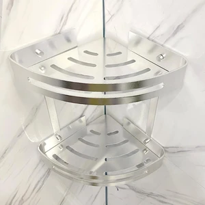 Image 4 of 2-Tier Bathroom Corner Shelves with Hooks (Chromed) sold at Floors & Baths Pro's