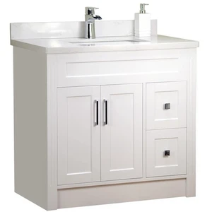 36" Shaker Style White Vanity with Stone Top | Floors & Baths Pro's