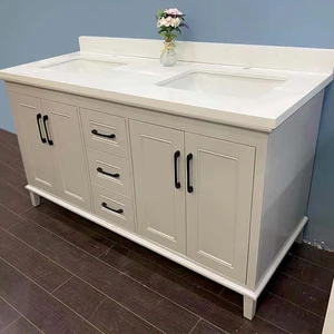 60" European Style Double-Sink Grey Vanity with Stone Top | Floors & Baths Pro's