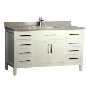 60" Solid Wood Single-Sink White Vanity with Stone Top | Floors & Baths Pro's
