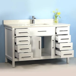 Image 2 of 60" Solid Wood Single-Sink White Vanity with Stone Top sold at Floors & Baths Pro's