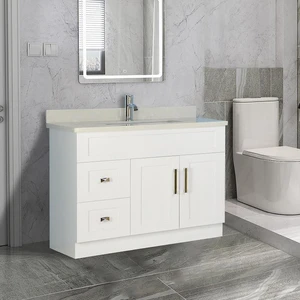42" Shaker Style White Vanity with Stone Top (2 drawers) | Floors & Baths Pro's