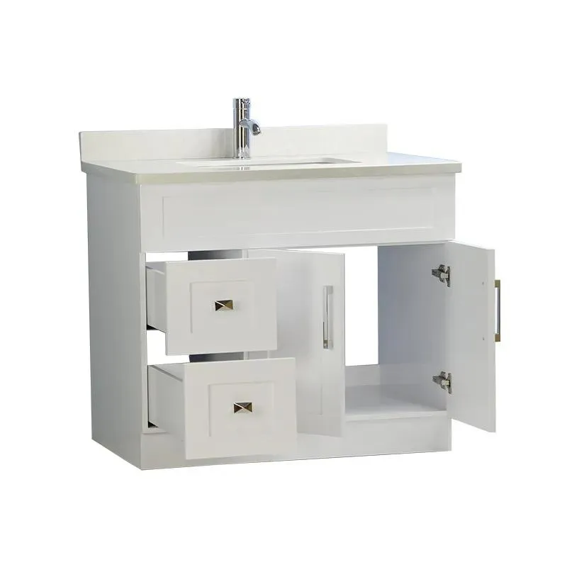 42" Shaker Style White Vanity with Stone Top (2 drawers)