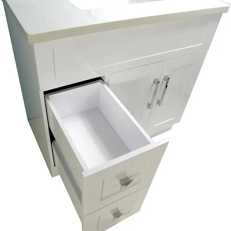 42" Shaker Style White Vanity with Stone Top (2 drawers)