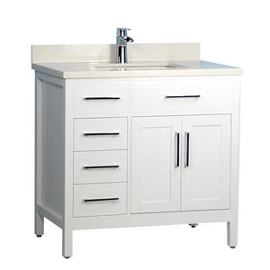 42" Classic Style Solid Wood White Vanity with Stone Top | Floors & Baths Pro's