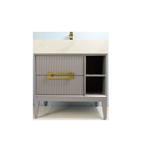 Image 2 of 32" Solid Wood Vanity with Sintered Stone Top and Zero Edge Sink sold at Floors & Baths Pro's