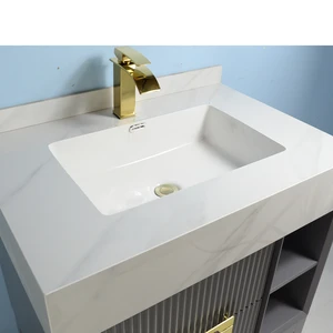 Image 3 of 32" Solid Wood Vanity with Sintered Stone Top and Zero Edge Sink sold at Floors & Baths Pro's