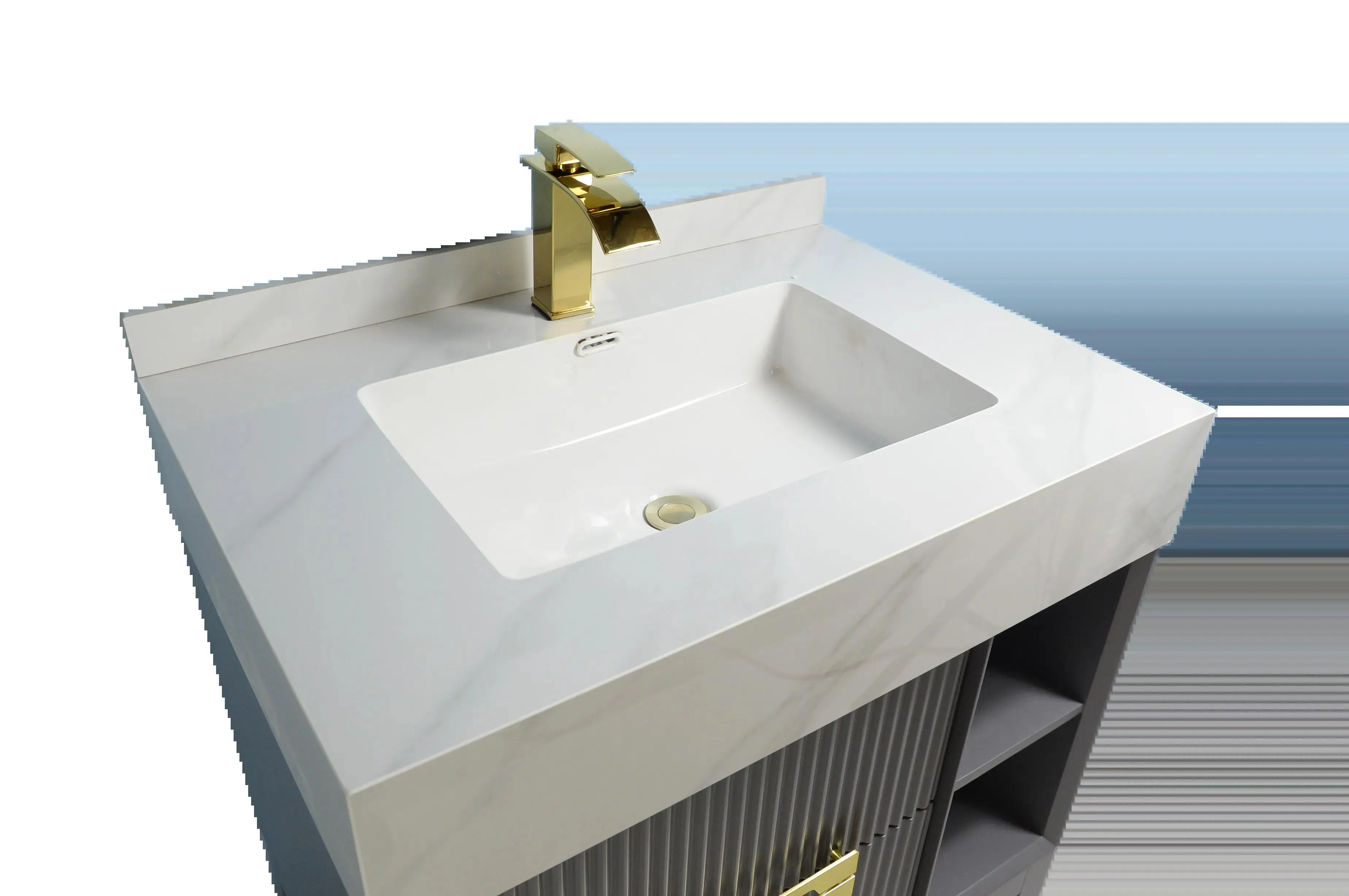 32" Solid Wood Vanity with Sintered Stone Top and Zero Edge Sink