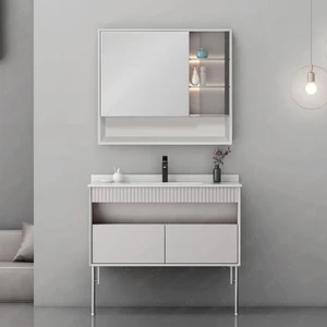 39" Goalsis Pinky White Solid Wood Vanity Set with Sintered Stone Top | Floors & Baths Pro's
