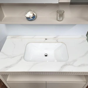Image 2 of 39" Goalsis Pinky White Solid Wood Vanity Set with Sintered Stone Top sold at Floors & Baths Pro's