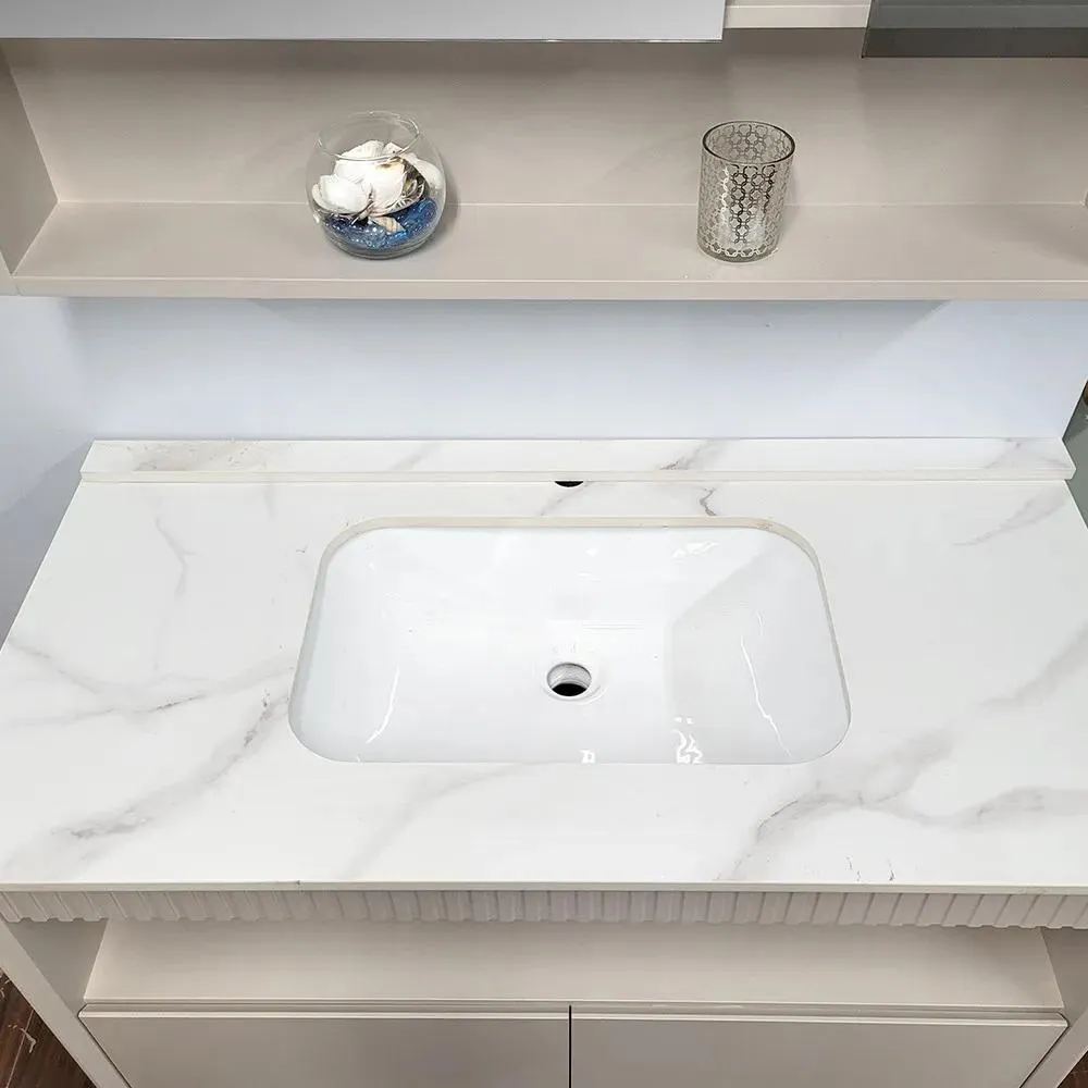 39" Goalsis Pinky White Solid Wood Vanity Set with Sintered Stone Top