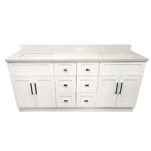 72" Shaker Style White Double-Sink Vanity with Stone Top (6 drawers) | Floors & Baths Pro's